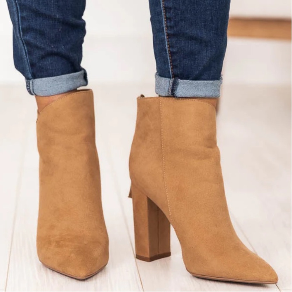 PINK LILY TAMERA BROWN SUEDE POINTED TOE BOOTIES